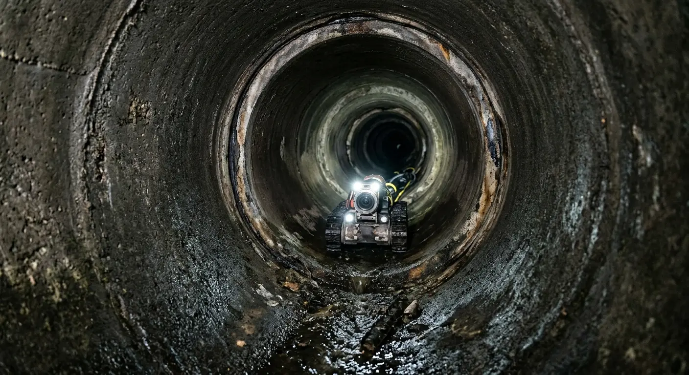 Robotic sewer camera inspecting pipe interior for Drain Snake Service in Greeley